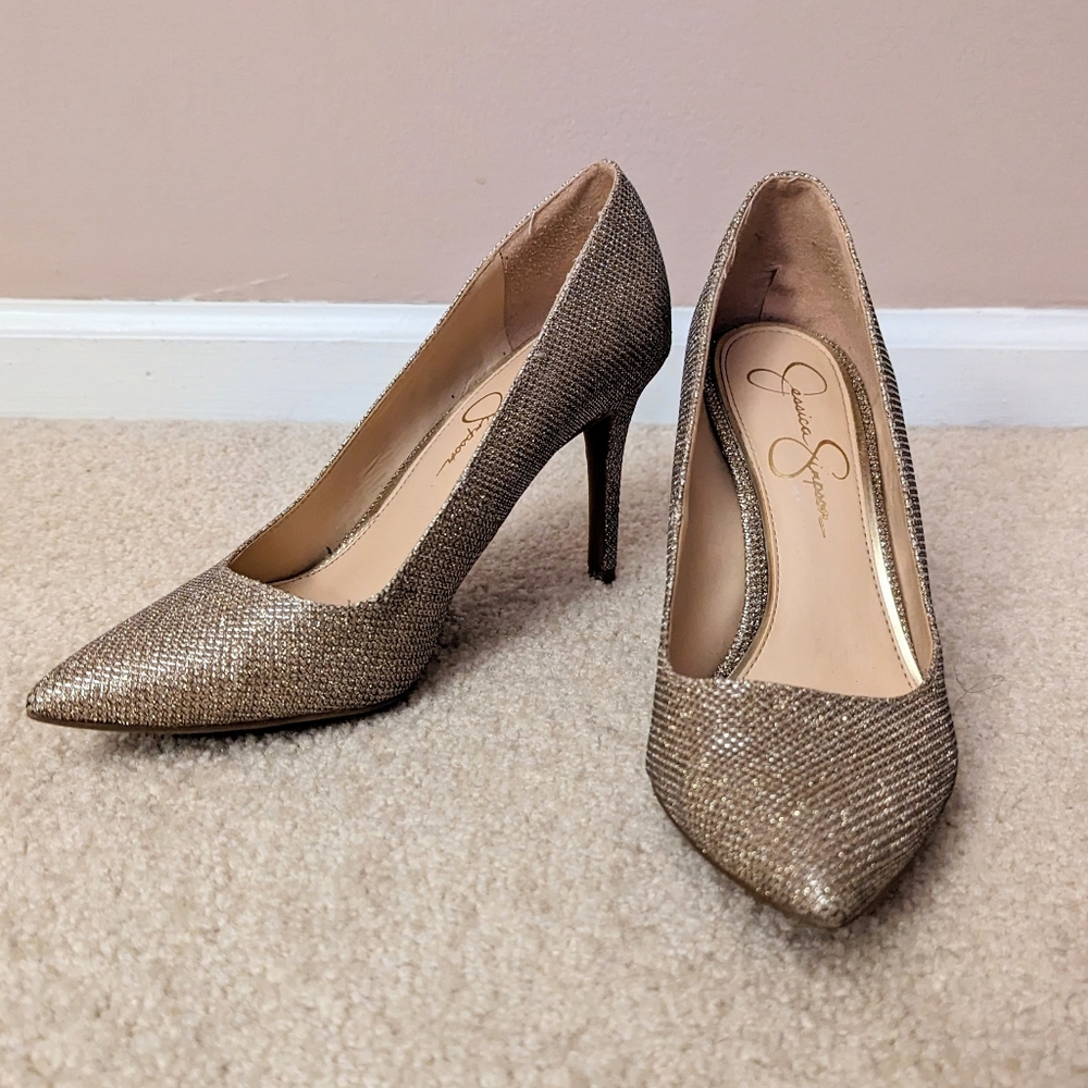 Jessica Simpson Metallic Gold Pointed Toe Pumps